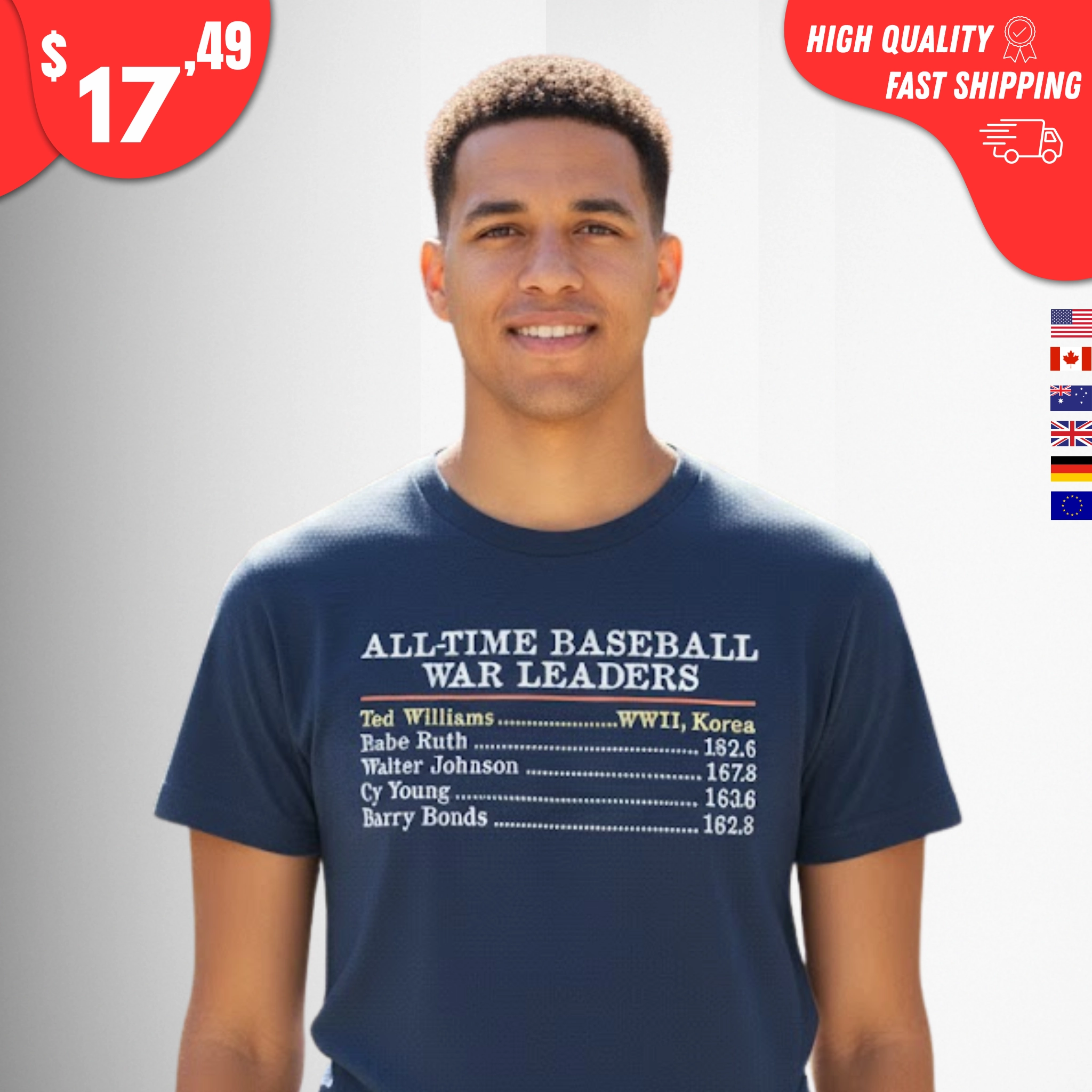 All Time Baseball WAR Leaders Shirt