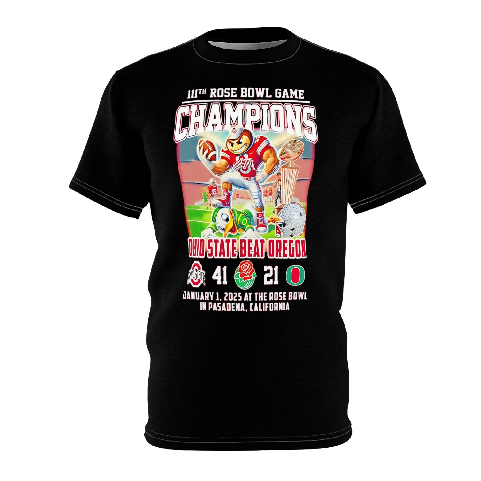 Ohio State Buckeyes Beat Oregon Ducks 111th Rose Bowl Champions 2025 mascot Shirt